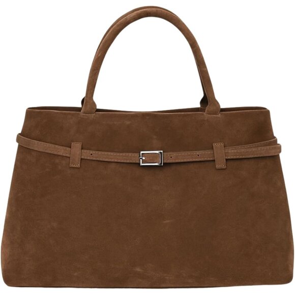 Luxury Faux Suede Tote Bag with Magnetic Closure - Effortless Elegance for Women - Picture 1 of 8